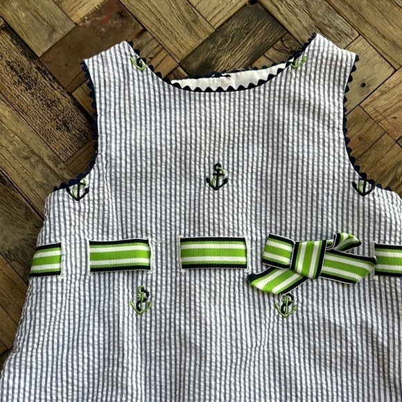 Glorimont Seersucker Navy Girls Dress - Picture 3 of 8